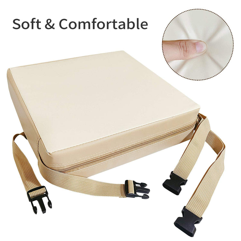 Toddler Booster Seat Dining, Washable 2 Straps Safety Buckle Kids Booster Seat for Dining Table, Portable Travel Increasing Cushion (Beige-PU) PU-beige - BeesActive Australia
