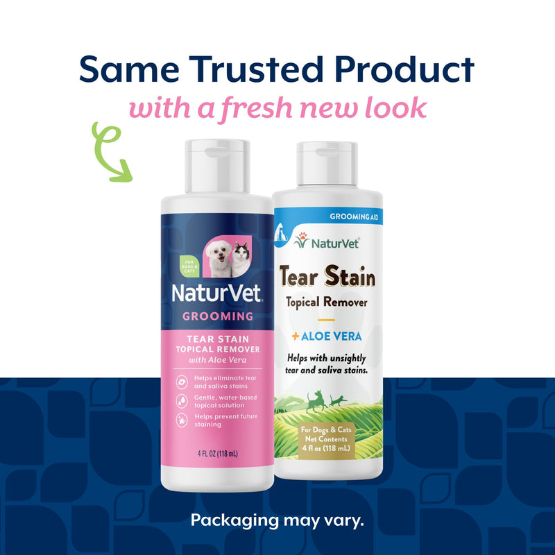 NaturVet – Tear Stain Topical Remover Plus Aloe – 4 oz | Eliminates Unsightly Tear & Saliva Stains | Gentle, Water-Based Formula | for Dogs & Cats 4 Fl Oz (Pack of 1)