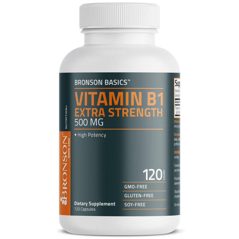 Bronson Vitamin B1 Extra Strength 500 MG High Potency Non-GMO, 120 Capsules Unflavored 120 Count (Pack of 1)