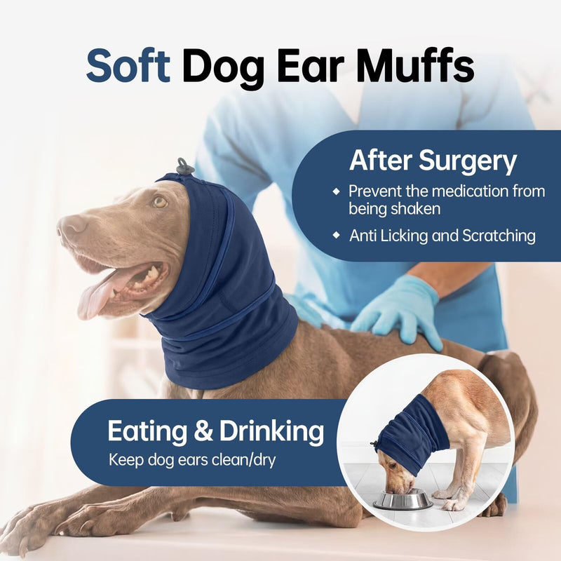 IECOii Dog Ear Wrap Hematoma Head Wrap For Dogs,Pet Calming Hood for Bathing,Anxiety Relief & Noise Protection,No Shake Ear Wraps,Adjustable Anti-Slip Head Covers Muffs,Fireworks Grooming,Blue,XL X-Large（Neck Girth:17.7") Blue
