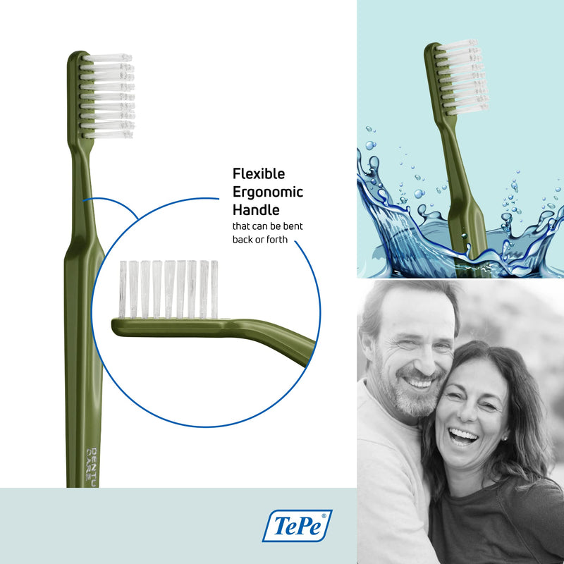 TEPE Denture Care Denture Brush, Adult Denture-Cleaner Toothbrush for Full or Partial Dentures - BeesActive Australia