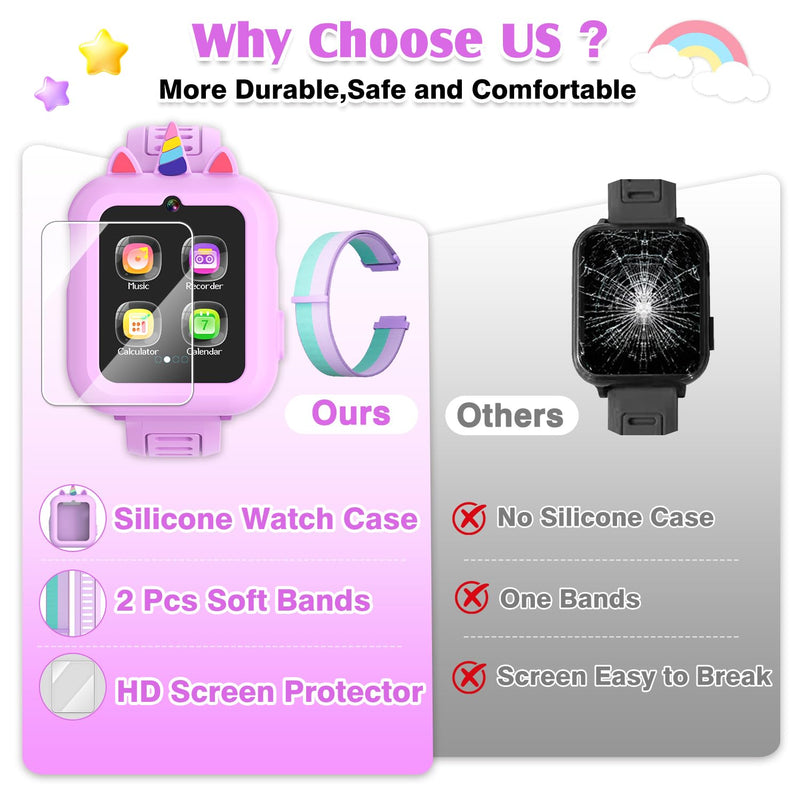 Smart Watch for Kids with 39 Games,Camera,Video,Music Player,Recorder,Alarm,Pedometer,Flashlight,Stopwatch,HD Touch Screen,Borthday Gift Toy for Girls Ages 3-12(Purple) purple