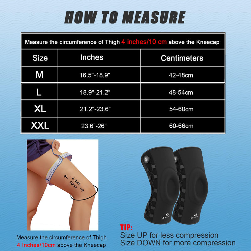Kuangmi Knob Knee Brace, Knee Compression Sleeve with Patella Gel Pad & Side Stabilizers, Support for Sports, Workout, Pain Relief, Arthritis, Meniscus Tear(Left,Large,Single)