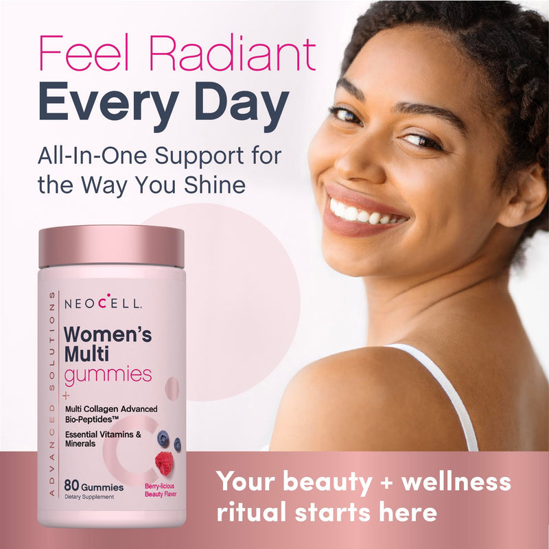 NeoCell Womens Multivitamin Gummy | 80 Gummies | Multi with Advanced Collagen | with Essential Minerals | Berry Flavor