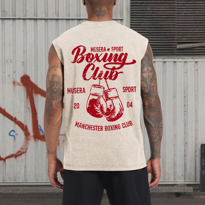 Tank Tops Men Boxing Club Graphic Tank Tops Vintage Sleeveless Cut Off Muscle Shirts Gym Workout Tanks Acid Wash Tee Apricot Small - BeesActive Australia