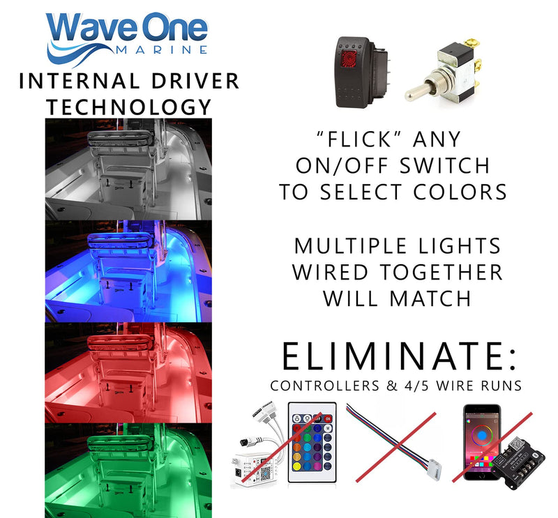 Wave One Marine Flush Mount 3" RGBW Internal Driver LED Courtesy Boat Light | RV Accent | Interior Exterior Deck Transom Cockpit T Top | Waterproof IP67 (White Bezel) White Bezel - BeesActive Australia