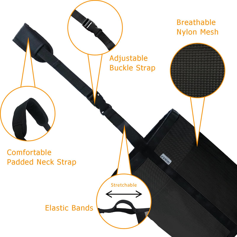 Horse Feed Bag Grain, Horse Mussel Mesh Bag with Adjustable Strap Comfort Neck & Nose Pad Waterproof Bottom(Black 2P) Black 2 pack - BeesActive Australia