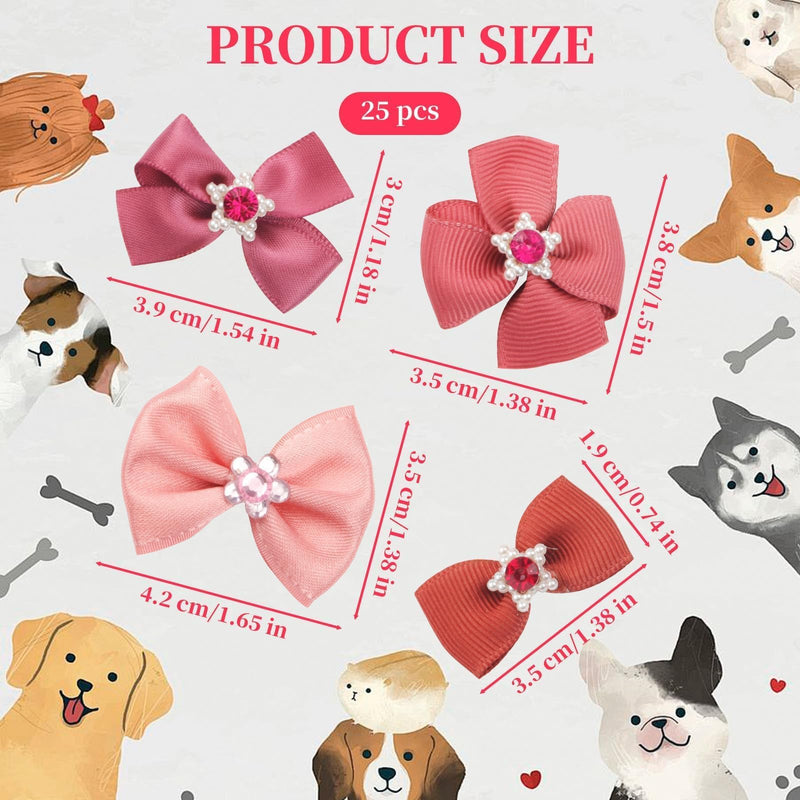 25PCS Pink Dog Bows Small Size Dog, Lovely Pet Hair Bows/Dog Hair Bows, Cute Mix Dog Bows for Small Dogs and Puppies, Pet Grooming Accessories/Puppy Bowknots with Rubber Bands for Daily Use - BeesActive Australia