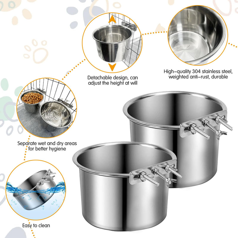 Stainless Steel Dog Bowls,2 Pack Dog Crate Water Bowl No Spill Kennel Water Bowl Hanging Cage Accessories Durable Pet Feeder Dish for Cat Puppy Bunny Guinea Pig Ferret (M:7"×4.3") M:6.3"×4" - BeesActive Australia