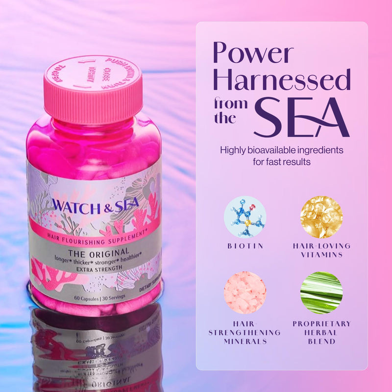 Watch & Sea Hair Flourishing Extra-Strength Capsules - Nourishing Hair Supplement with Biotin, Herbs, Minerals and Vitamins for Hair Growth and Thickness for All Hair Types - 60 Capsules