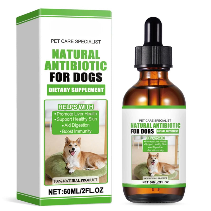 Natural Dog Antibiotics for Dogs, Dog Antibiotics Drops for Itchy Skin Supports Allergy Relief Allergies Ear Infections Coughs Vet, Non Irritating Anti-Fungal - Bacon Flavor (60ML) 60 millilitre