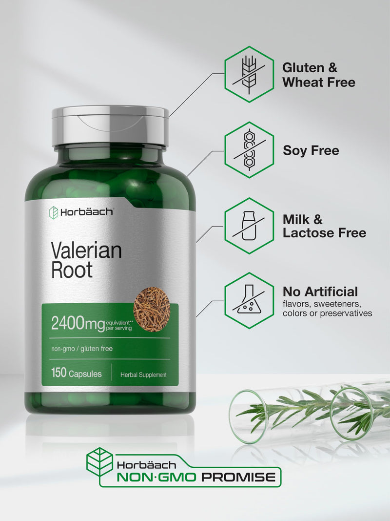 Horbäach Valerian Root Capsules | 2400 mg | 150 Count | Extract Supplement | Non-GMO, Gluten Free - BeesActive Australia