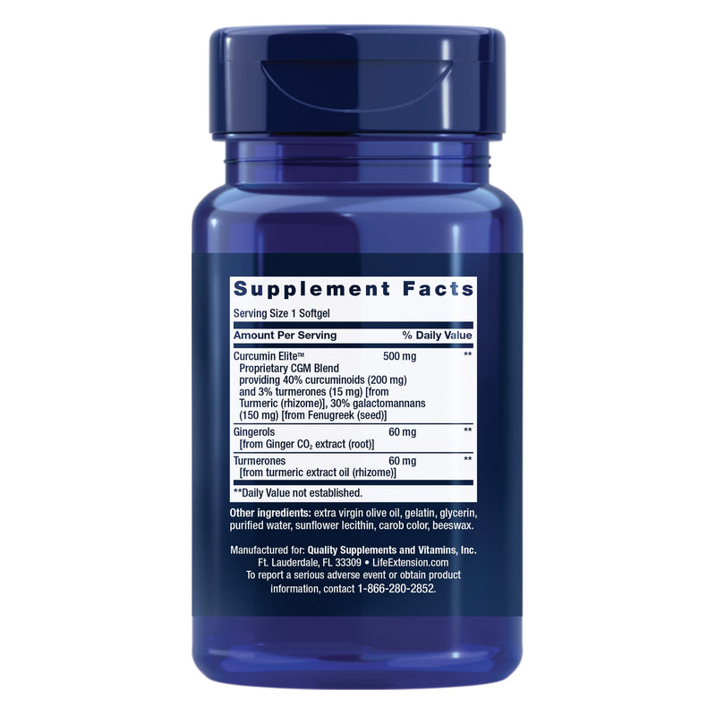 Life Extension Advanced Curcumin Elite Turmeric Extract, Ginger & Turmerones – For Healthy Inflammatory & Immune Response and Cardiovascualr & Brain Health – Gluten-Free, Non-GMO – 30 Softgels - BeesActive Australia