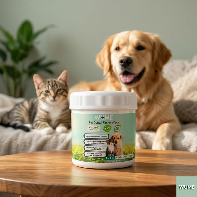 WUME Pet Dental Finger Wipes for Dogs & Cats Vet-Inspired Teeth Cleaning Wipes, Toothbrush Alternative, Gentle, Alcohol-Free, Disposable, 50 Counts Unscented