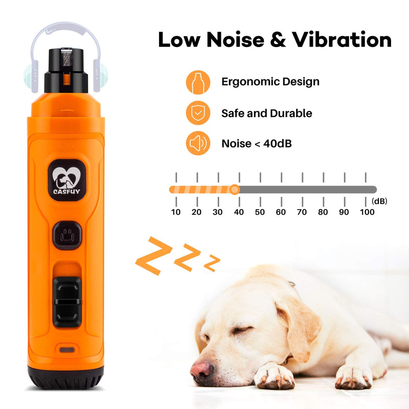 Casfuy Dog Nail Grinder with 2 LED Light - New Version 2-Speed Powerful Electric Pet Nail Trimmer Professional Quiet Painless Paws Grooming & Smoothing for Small Medium Large Dogs and Cats (Orange) A-Orange - BeesActive Australia