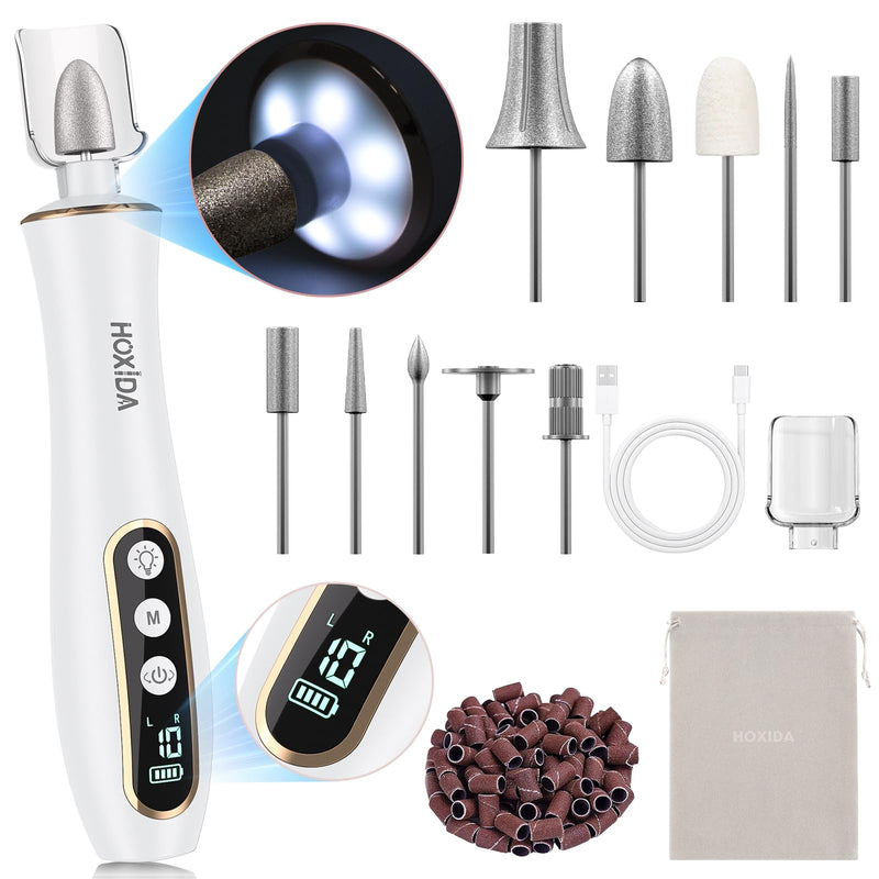 Professional Manicure Pedicure Kit, Cordless Electric Nail Drill with 360° LED light&10 Speeds, Rechargeable Pedicure Tools for feet, Hand Foot Care Nail Drill for Thick Nail Toenail Cuticle Women Men White - BeesActive Australia