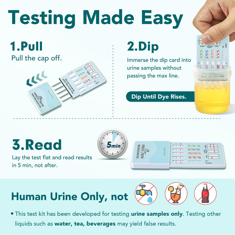 Easy@Home 5 Panel Urine Drug Test Kit [7 Pack] - THC/Marijuana, Cocaine, OPI, AMP, BZO All Drugs Testing Strips in One Kit - Home Use Drug Detox Tests with Results in 5 Mins #EDOAP-754 7 Pack - BeesActive Australia