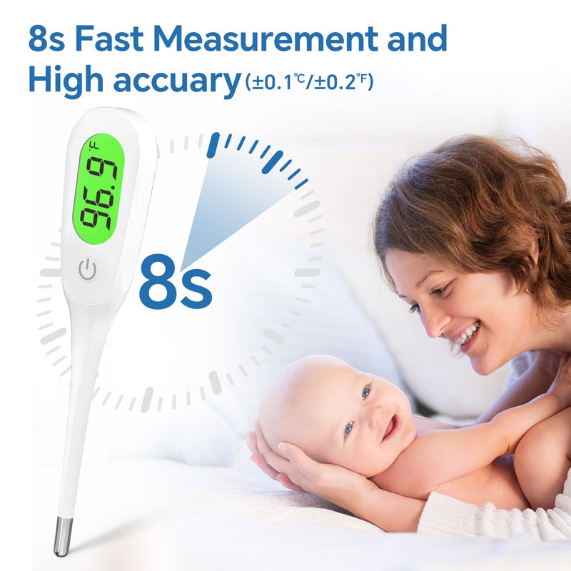 8 Seconds Digital Oral Thermometer for Adults and Kids, Accurate Baby Thermometer with Fever Alarm and 3 Color Backlit Medical Basal Thermometer for Rectal, Underarm