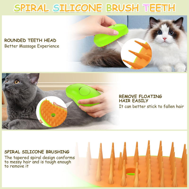 Cat Steam Brush, 3 In1 Steam Cat Brush, Steam Brush for Cats, Steamy Cat Brush, Rechargeable Silicone Steam Pet Brush, Multifunctional Pet Hair Comb for Removing Tangled And Loosse Hair (Green) Green - BeesActive Australia