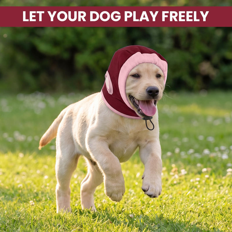 Dog Snood Ear Protection, Calming Anxiety Relief for New Year Firework Thunder Travel, Breathable Elastic Warm Red S Small