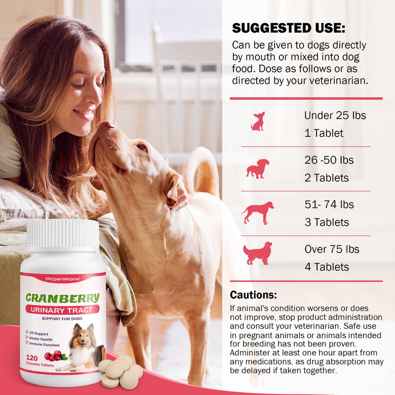 Cranberry for Dogs, 120 Chewable Tablets, UTI Treatment for Dogs, Urinary Tract Support, Promote Kidney and Bladder Health, Cranberry Supplement for Dog