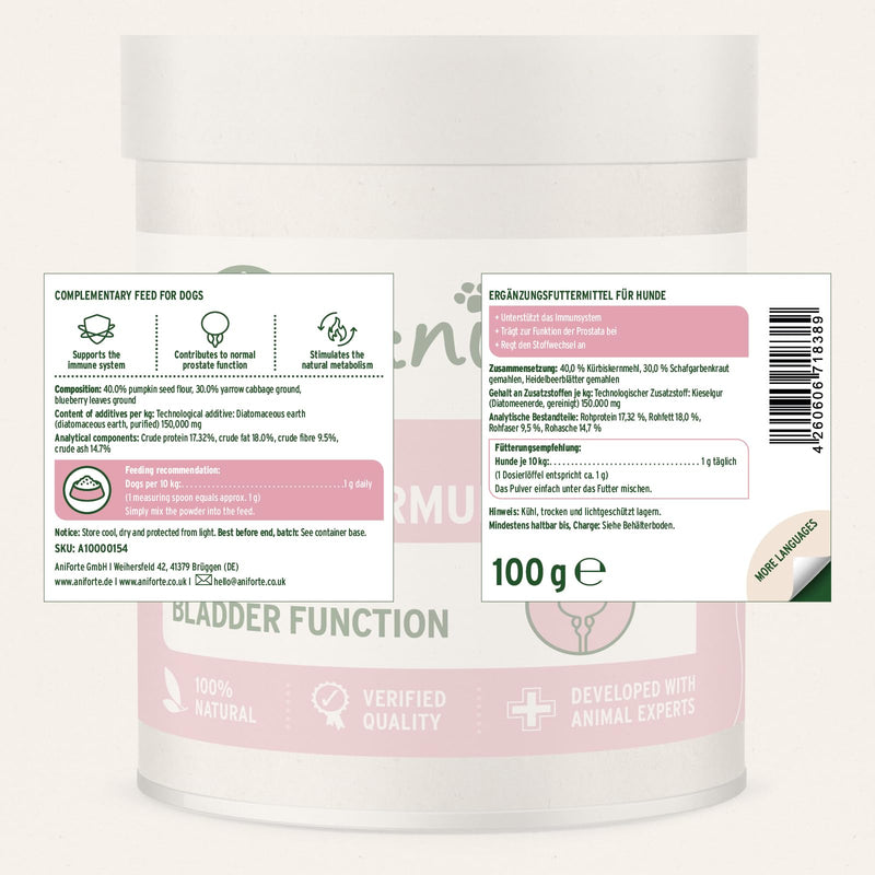 AniForte Bladder Formula for Dogs 100g – Used for Bladder Weakness & Urine Loss, Supports Bladder Function, Supplementary Feed for Incontinence