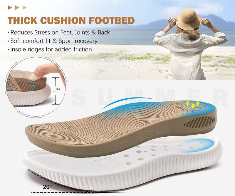 KuaiLu Womens Arch Support Flip Flops & Sandals Thick Athletic Cushion 7 Beige