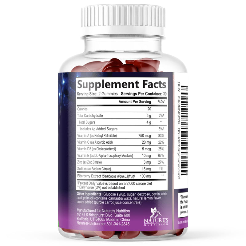 Elderberry Immune Support Gummies - 3X Strength Black Elderberry Gummy with Vitamin C, D3 and Zinc for Kids & Adults - Immune Health Support Supplement Gummy, Black Elder Berry Vitamins - 60 Gummies 60 Count (Pack of 1)