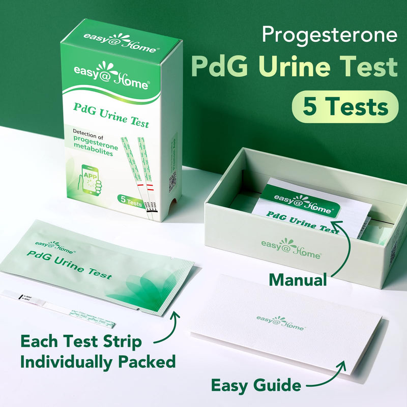 Easy@Home PdG Test Strips: 5 Pack - Track Ovulation Insights with Progesterone Urine Tests ‚Äì at Home Fertility Test for Women with Premom Ovulation App - PdG (Pregnanediol Glucuronide) Tests 5 Count (Pack of 1)