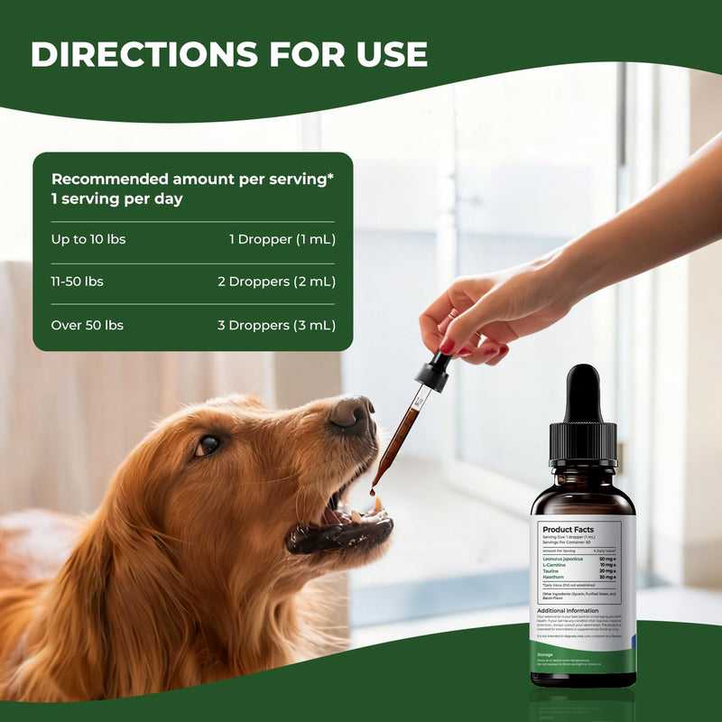 Young Heart for Dogs – Senior Cardiovascular Support Liquid with Hawthorn, Taurine & L-Carnitine, Easy-to-Serve Drops, 2 fl oz (60 mL)