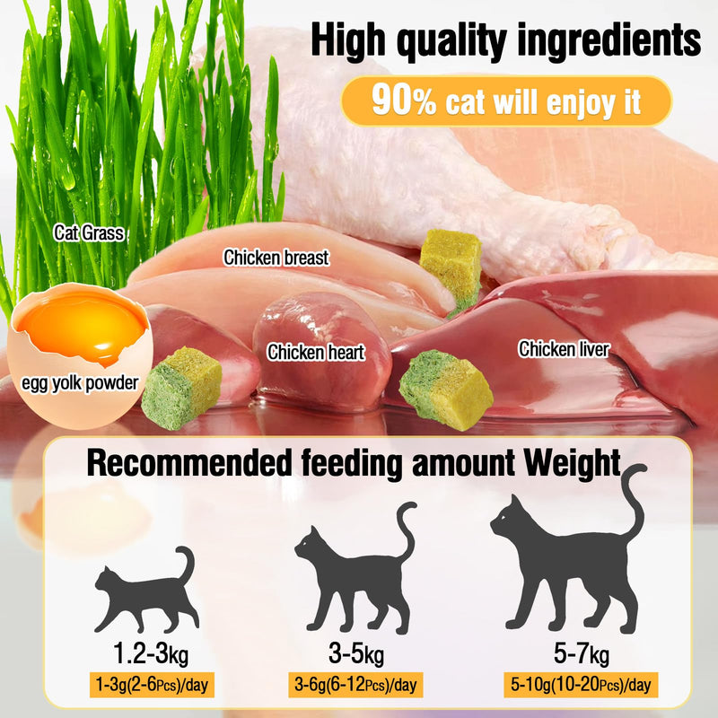 Freezed-Dried Cat Grass Treats, Catgrass Egg Yolk Duo Bites, Cat Dental Treats for Hairball Control and Healthy Coat, Cats Teething Stick (60g, EggYolk) 2.11 Ounce (Pack of 1)