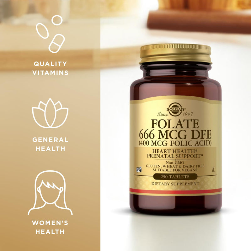 Solgar - Folic Acid, 400 mcg | Recommended before and during pregnancy · Promotes the formation of blood cells 250 Count (Pack of 1)