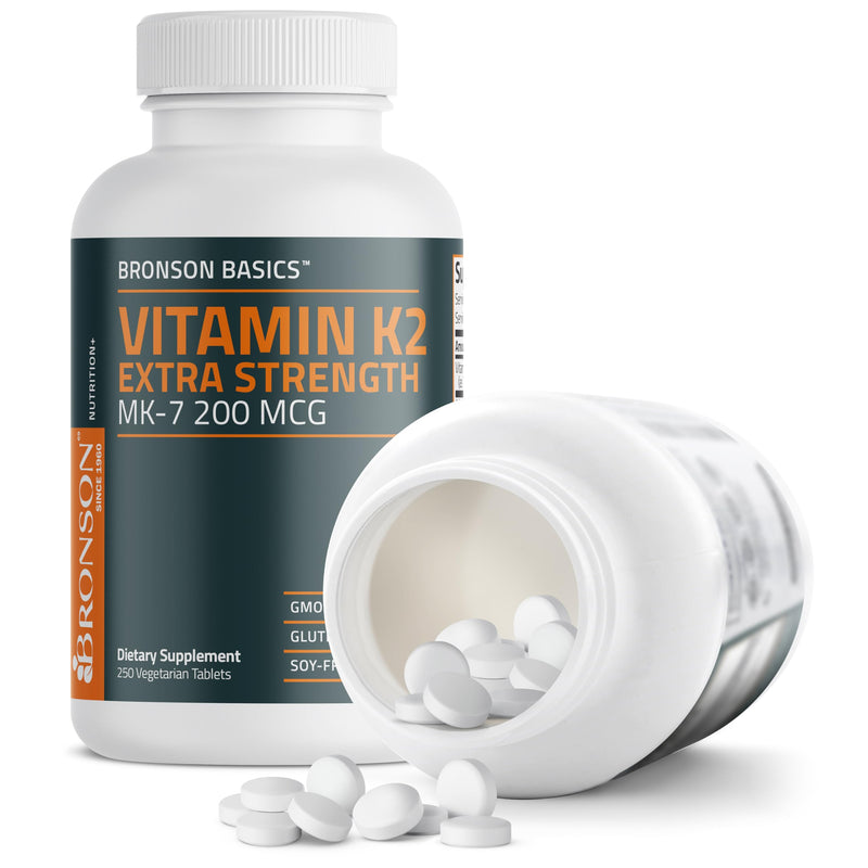Bronson Vitamin K2 MK-7 200mcg Extra Strength, 250 Vegetarian Tablets 250 Count (Pack of 1) - BeesActive Australia