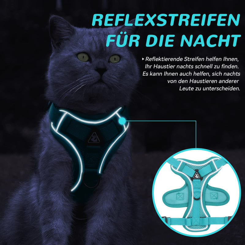 Adjustable cat harness escape-proof, cat harness with leash set, soft harness for cat, chest harness for cats, kittens, dogs, puppies (Blue Lake -M) M Blue Lake - BeesActive Australia