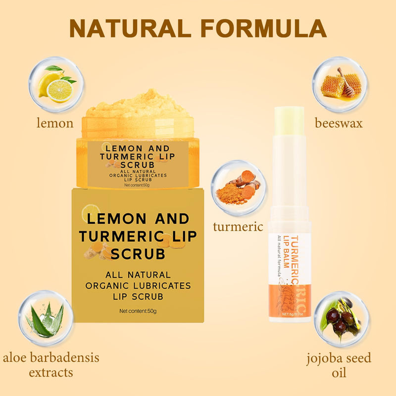 3PCS Turmeric Lip Scrub & Balm Set with Brush for Dark Lips, Nourishing Lip Care, Moisturizing Natural Formula, Removes Lip Dullness, Repairs Dry, Chapped Lips 0.01 Ounce (Pack of 3)