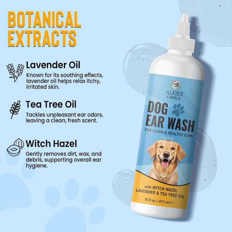 ALFIE'S CHOICE Dog Ear Wash - with Lavender & Tea Tree Oil to Soothes Pet Itchy Ears – Ear Wash for Dogs Cleans Debris and Buildup - Advanced Ear Cleanser for Dogs and Cats 16 fl oz - BeesActive Australia