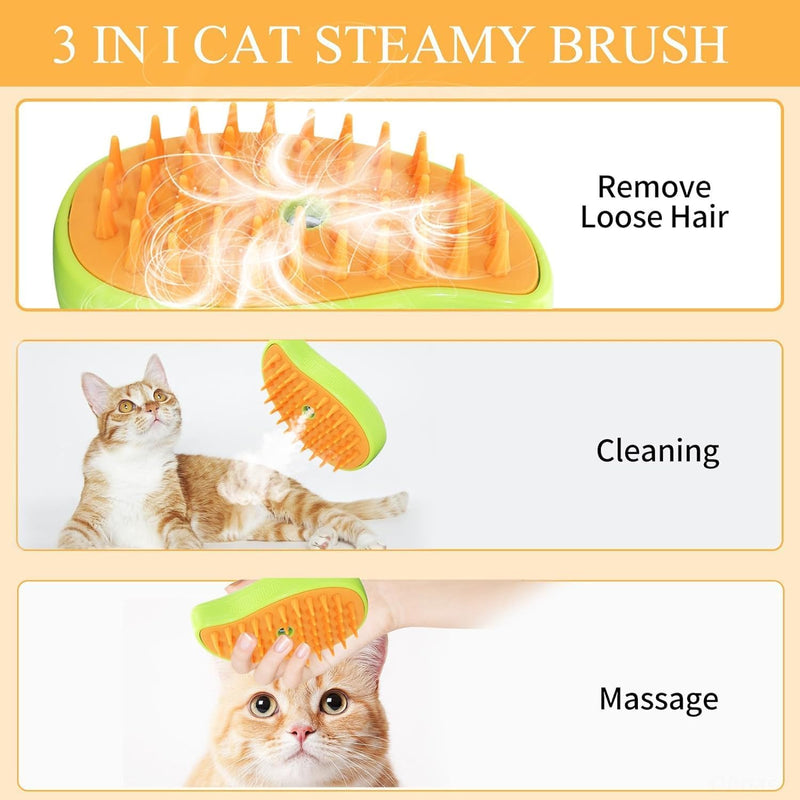 Cat Steam Brush, 3 In1 Spray Cat Brush, Self Cleaning Cat Steamy Brush, Cat Steamy Brush for Massage, Steam Pet Brush for Removing Tangled and Loosse Hair (Green) Green - BeesActive Australia