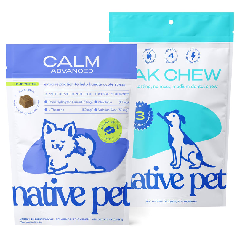 Native Pet Advanced Calming Chews for Dogs & 3 Medium Yak Cheese Himalayan Dog Chews - Long Lasting Dental Sticks for Medium Breeds Supports Mental Enrichment & Helps with Anxiety Related Behavior