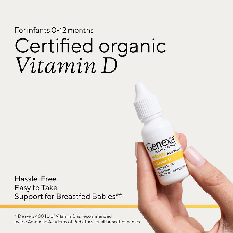 Genexa Vitamin D Drops for Infants & Newborn, Made Clean, 100 Servings | Dye Free, 0% Artificial Additives, Organic, Gluten Free, Non-GMO, Supports Growth & Bone Development in Babies & Toddlers 1 Fl Oz (Pack of 1)