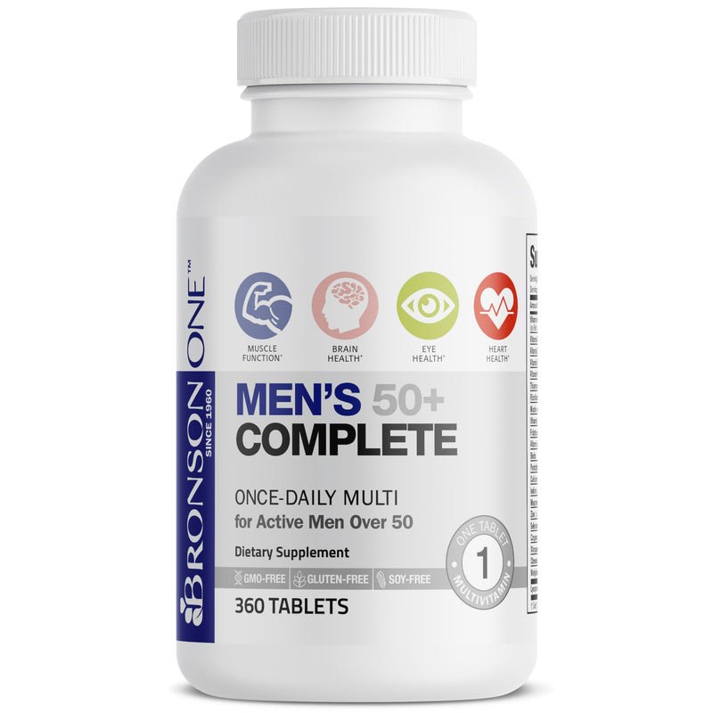 Bronson ONE Daily Mens 50+ Complete Multivitamin Multimineral, 360 Tablets | Once-Daily, Targeted Nutrition For Active Men Over 50, Non-GMO, Gluten-Free, Soy-Free 360 Count (Pack of 1)