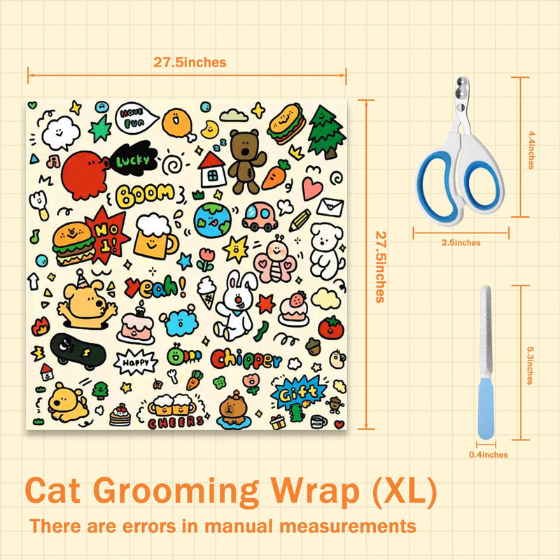 Cat Grooming Wrap, Velcro Fabric for Cat Nail Trimming Restraint, Multi-Purpose Cat Wrap with Cat Nail Clippers and Nail File, Cat Restraint Calming Wrap for Nail Clipping XL XL(Within 22 Pound) - BeesActive Australia