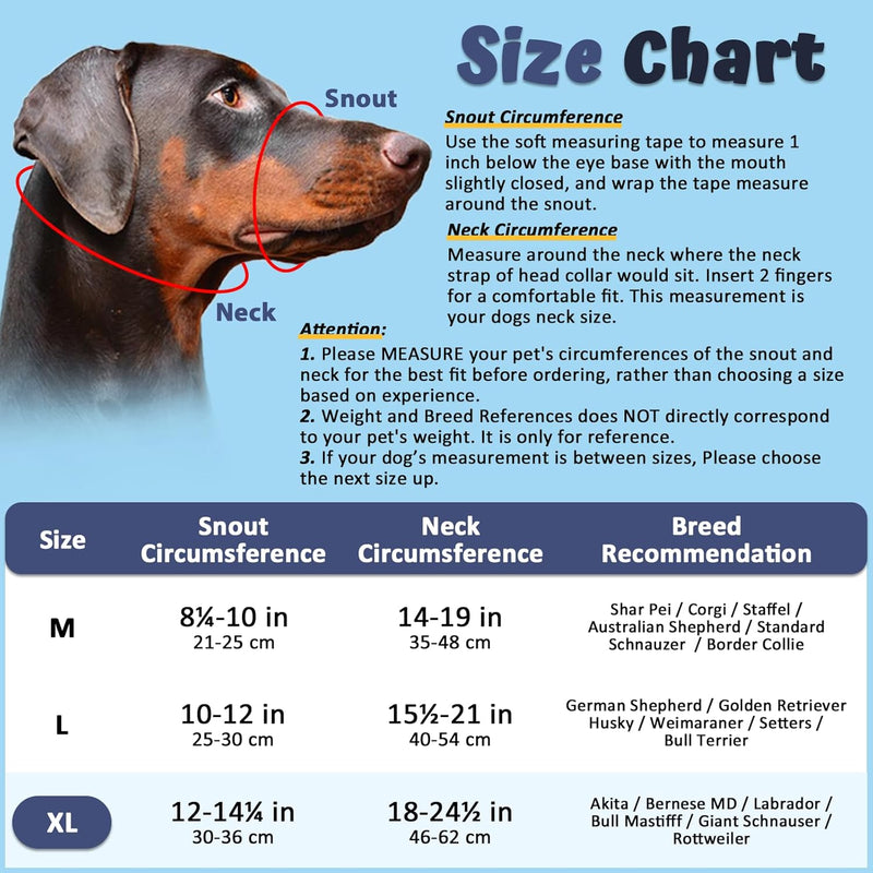 BARKLESS Dog Head Collar, Soft No Pull Dog Head Halter, Reflective Dog Muzzle Leash with Safety Link, Adjustable Headcollar, Padded Nose Leash for Large Medium Dogs Training Walking (Black, XL) Black XL (Snout 12"-14.25") - BeesActive Australia