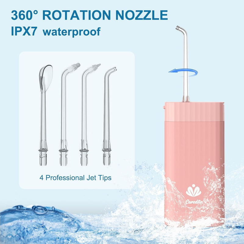 Portable Water Flosser for Teeth,Travel Water Flosser Picks,Mini Cordless Oral Irrigator Rechargeable Power Dental with Telescopic Water Tank, IPX7 Wateroproof for Brace & Sensitive Teeth Care,Pink Pink