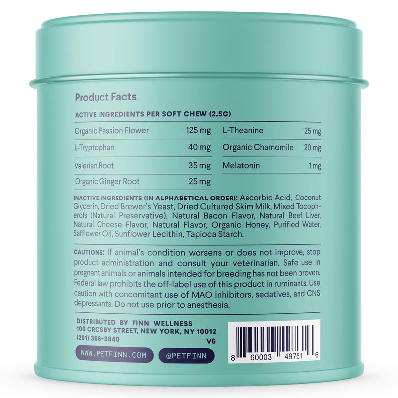 Finn Calming Aid for Dogs - Natural Calming Chews with Melatonin to Support Stress, Separation & Sleep - 90 Soft Chews