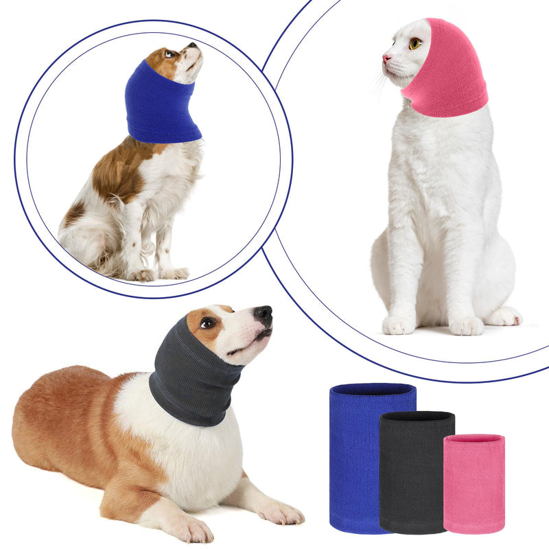 3 Pcs 3 Size Dog Ear Muffs, Stretchy Hoodie for Dog, Non-Noise Dogs Ear Muffs, Cute Dogs Ears Covers for Neck Warmer Bath Grooming Drying Noise Protection(Small/Medium/Large) Small/Medium/Large Blue+Dark Gray+Pink