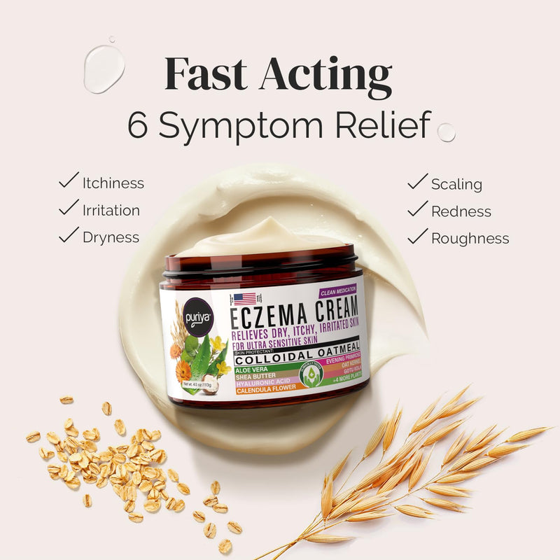 Puriya 5-in-1 Eczema Cream for Kids, Baby, Toddler, Adults, Advanced Colloidal Oatmeal Lotion for Dry, Itchy Skin Relief on Face and Body, Clinically Tested, Intensive Moisturizing Eczema Treatment - BeesActive Australia