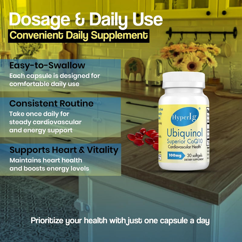 Ubiquinol CoQ10 100mg | Active Form of CoQ10 | Enhanced Absorption | Cellular Energy & Antioxidant Support | Non-GMO, Gluten-Free, Kosher | 30 Softgels