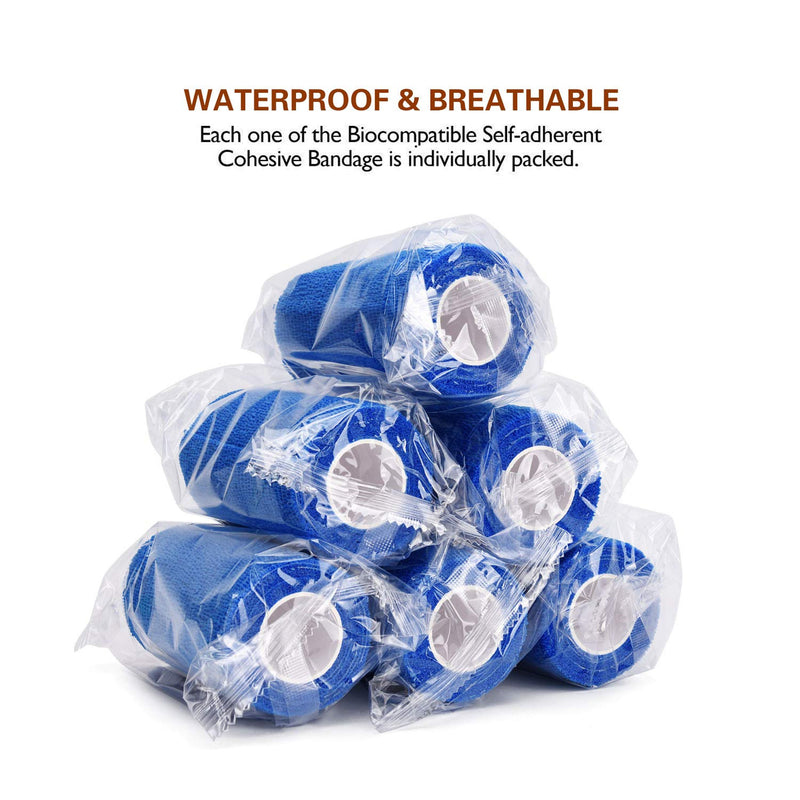 12 Pack Self Adherent Cohesive Wrap Bandages, 5 Yards Elastic First Aid Tape Medical Vet Wrap for Sports Protection and Wrist Ankle Knee Leg Sprains & Swelling (Blue, 4" x5yd / 10cmx4.5m) Blue 4"x5yd/ 10cmx4.5m - BeesActive Australia