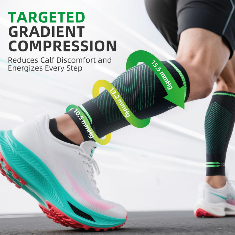 3 Pairs Calf Compression Sleeve for Men and Women, Leg Compression Sleeve for Running, Hiking, Sports S/M Black Green+Woody - BeesActive Australia