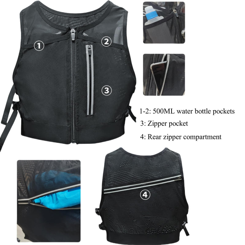 Mesh Hydration Vest Pack for Running Hiking Cycling, Adjustable Chest Bag with Water Bottle Pockets Blue
